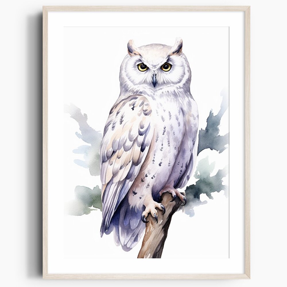 Watercolor White Owl Portrait Wall Art Illustration Print Poster Unframed
